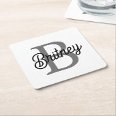 Modern Elegant Monogram Naam Zwart Grijs Script Kartonnen Onderzetters (Schuin)