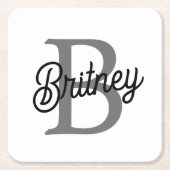 Modern Elegant Monogram Naam Zwart Grijs Script Kartonnen Onderzetters (Voorkant)
