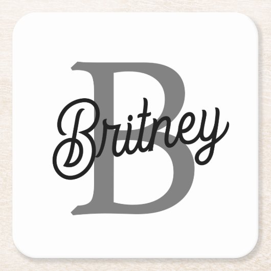 Modern Elegant Monogram Naam Zwart Grijs Script Kartonnen Onderzetters (Voorkant)