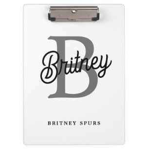 Modern Elegant Monogram Naam Zwart Grijs Script Klembord