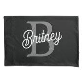 Modern Elegant Monogram Naam Zwart Grijs Script Kussensloop (Voorkant)