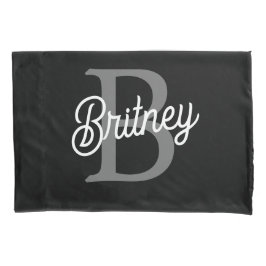 Modern Elegant Monogram Naam Zwart Grijs Script Kussensloop