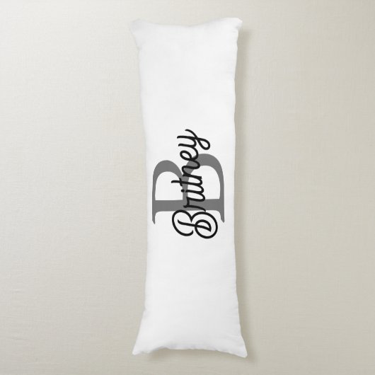 Modern Elegant Monogram Naam Zwart Grijs Script Lichaamskussen (Voorkant Verticaal)
