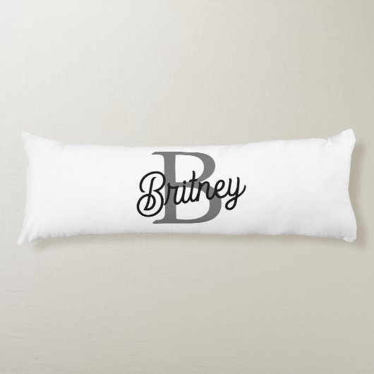 Modern Elegant Monogram Naam Zwart Grijs Script Lichaamskussen (Voorkant)