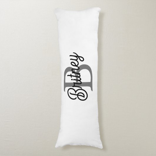 Modern Elegant Monogram Naam Zwart Grijs Script Lichaamskussen (Voorkant Verticaal)