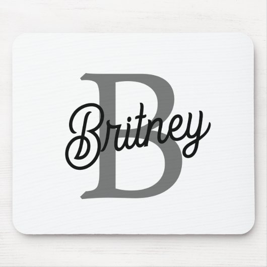 Modern Elegant Monogram Naam Zwart Grijs Script Muismat (Voorkant)