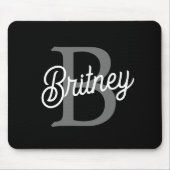 Modern Elegant Monogram Naam Zwart Grijs Script Muismat (Voorkant)