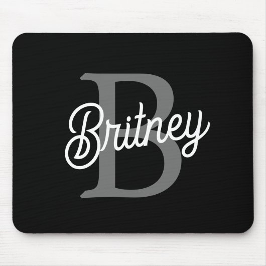Modern Elegant Monogram Naam Zwart Grijs Script Muismat (Voorkant)
