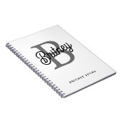 Modern Elegant Monogram Naam Zwart Grijs Script Notitieboek (Rechterzijde)