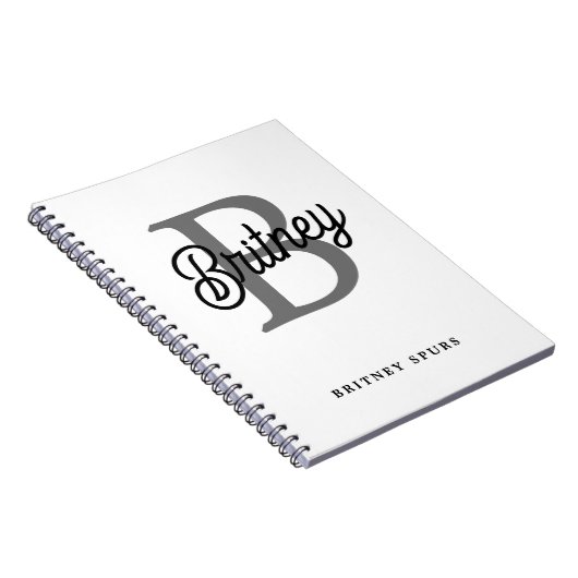 Modern Elegant Monogram Naam Zwart Grijs Script Notitieboek (Rechterzijde)