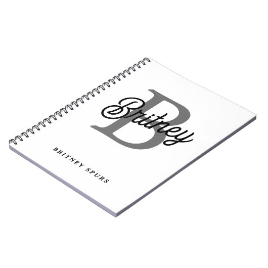 Modern Elegant Monogram Naam Zwart Grijs Script Notitieboek (Linkerzijde)