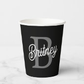 Modern Elegant Monogram Naam Zwart Grijs Script Papieren Bekers (Achterkant)