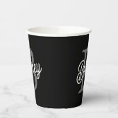 Modern Elegant Monogram Naam Zwart Grijs Script Papieren Bekers (Links)