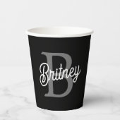Modern Elegant Monogram Naam Zwart Grijs Script Papieren Bekers (Voorkant)