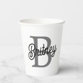 Modern Elegant Monogram Naam Zwart Grijs Script Papieren Bekers (Achterkant)