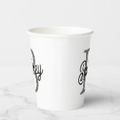 Modern Elegant Monogram Naam Zwart Grijs Script Papieren Bekers (Rechts)