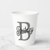 Modern Elegant Monogram Naam Zwart Grijs Script Papieren Bekers (Voorkant)