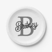 Modern Elegant Monogram Naam Zwart Grijs Script Papieren Bordje (Voorkant)