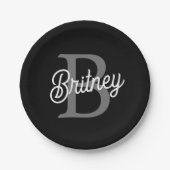 Modern Elegant Monogram Naam Zwart Grijs Script Papieren Bordje (Voorkant)