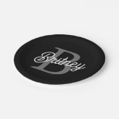 Modern Elegant Monogram Naam Zwart Grijs Script Papieren Bordje (Gekanteld)