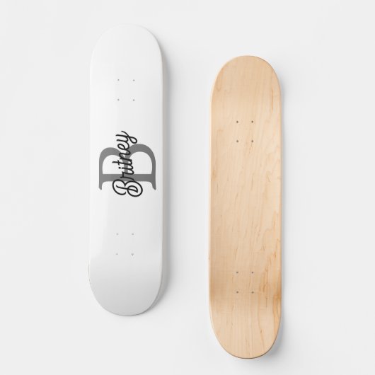 Modern Elegant Monogram Naam Zwart Grijs Script Persoonlijk Skateboard (Voorkant)