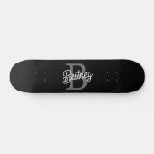 Modern Elegant Monogram Naam Zwart Grijs Script Persoonlijk Skateboard (Horizontaal)