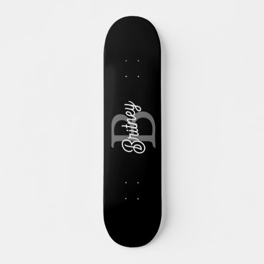 Modern Elegant Monogram Naam Zwart Grijs Script Persoonlijk Skateboard (Voorkant)