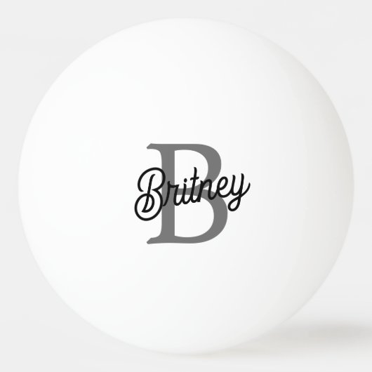 Modern Elegant Monogram Naam Zwart Grijs Script Pingpongbal (Voorkant)