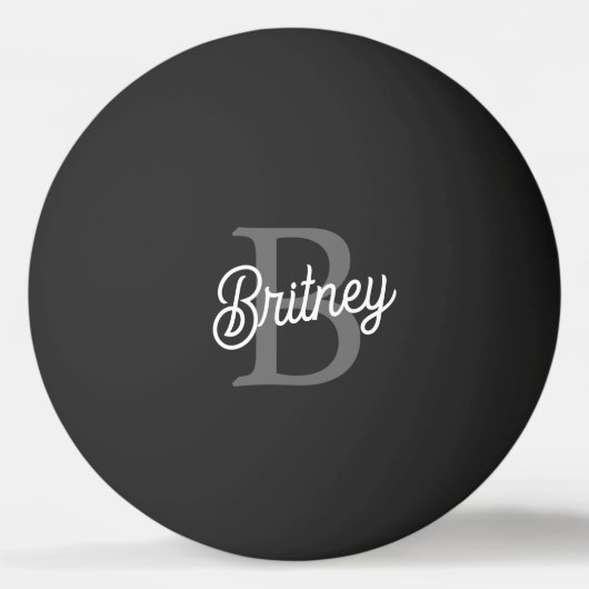 Modern Elegant Monogram Naam Zwart Grijs Script Pingpongbal (Voorkant)