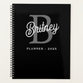 Modern Elegant Monogram Naam Zwart Grijs Script Planner (Voorkant)