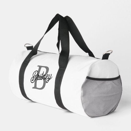 Modern Elegant Monogram Naam Zwart Grijs Script Plunjezak (Rechterhoek)