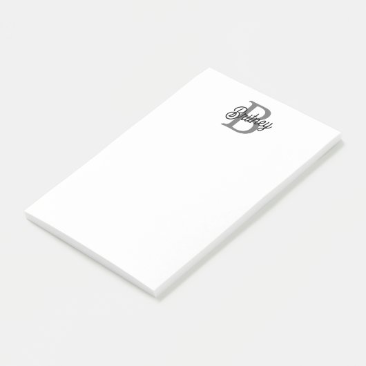 Modern Elegant Monogram Naam Zwart Grijs Script Post-it® Notes (Schuin)