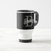 Modern Elegant Monogram Naam Zwart Grijs Script Reisbeker (Voorkant rechts)