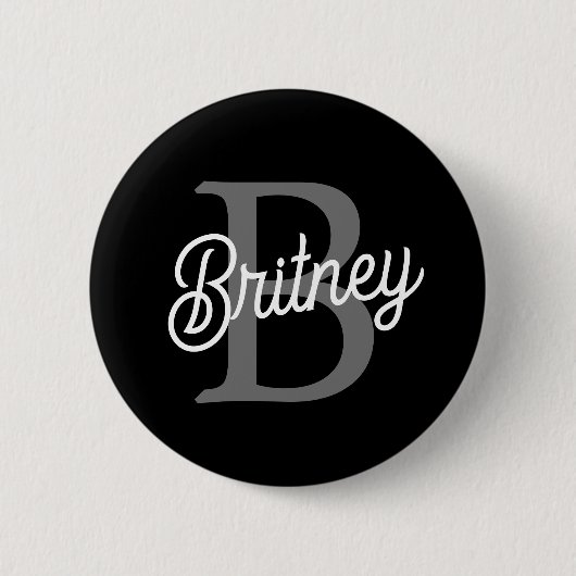 Modern Elegant Monogram Naam Zwart Grijs Script Ronde Button 5,7 Cm (Voorkant)