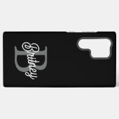 Modern Elegant Monogram Naam Zwart Grijs Script Samsung Galaxy Hoesje (Achterkant horizontaal)