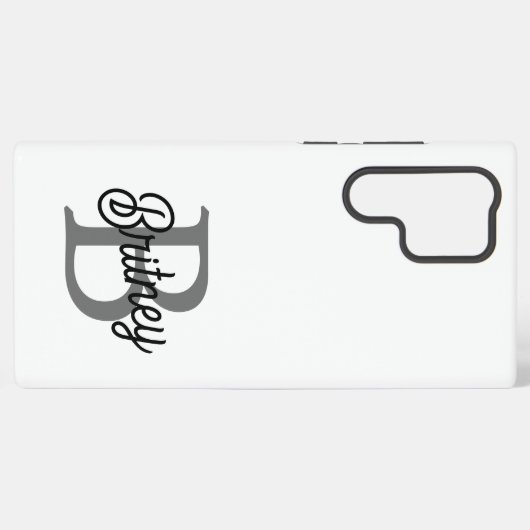Modern Elegant Monogram Naam Zwart Grijs Script Samsung Galaxy Hoesje (Achterkant horizontaal)