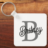 Modern Elegant Monogram Naam Zwart Grijs Script Sleutelhanger (Voorkant)