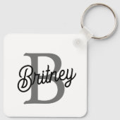 Modern Elegant Monogram Naam Zwart Grijs Script Sleutelhanger (Achterkant)