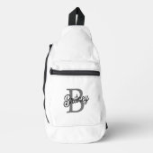 Modern Elegant Monogram Naam Zwart Grijs Script Sling Bag (Voorkant)
