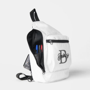 Modern Elegant Monogram Naam Zwart Grijs Script Sling Bag