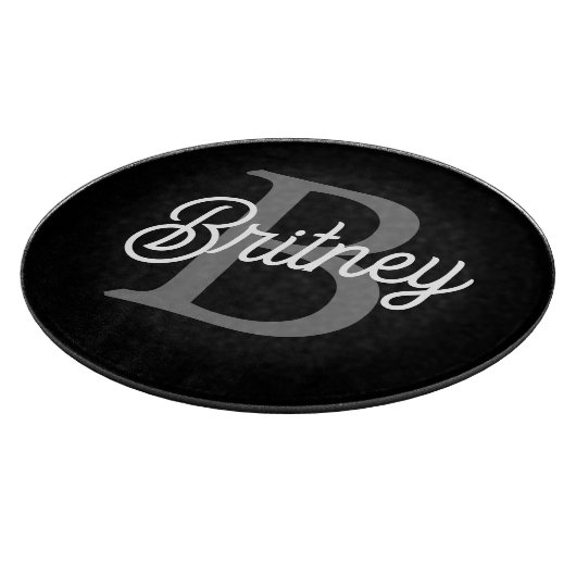 Modern Elegant Monogram Naam Zwart Grijs Script Snijplank (Hoek)