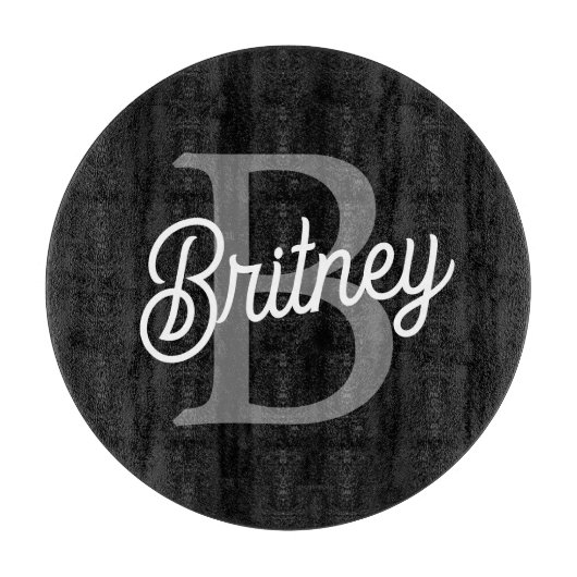 Modern Elegant Monogram Naam Zwart Grijs Script Snijplank (Voorkant)