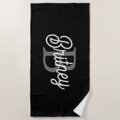 Modern Elegant Monogram Naam Zwart Grijs Script Strandlaken (Voorkant)