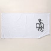 Modern Elegant Monogram Naam Zwart Grijs Script Strandlaken (Voorkant)