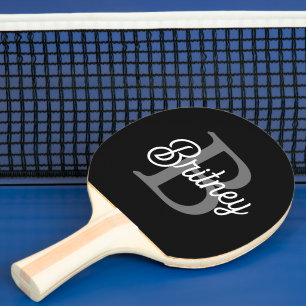 Modern Elegant Monogram Naam Zwart Grijs Script Tafeltennisbatje