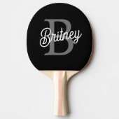 Modern Elegant Monogram Naam Zwart Grijs Script Tafeltennisbatje (Voorkant)