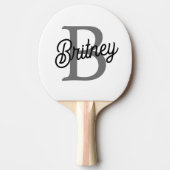 Modern Elegant Monogram Naam Zwart Grijs Script Tafeltennisbatje (Voorkant)