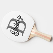 Modern Elegant Monogram Naam Zwart Grijs Script Tafeltennisbatje (Zijkant)