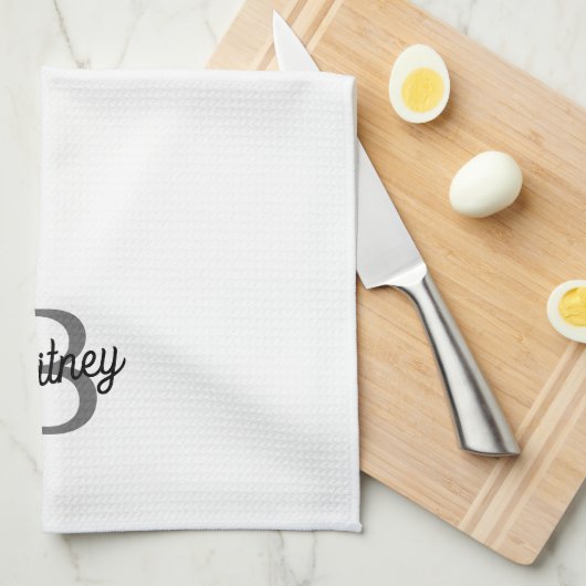 Modern Elegant Monogram Naam Zwart Grijs Script Theedoek (Quarter Fold)