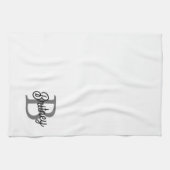 Modern Elegant Monogram Naam Zwart Grijs Script Theedoek (Horizontaal)